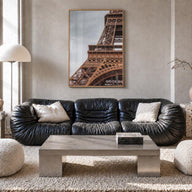 Eiffel Tower no. 1 colorful photo poster of France – vertical wall art in natural wood frame, hanging on wall