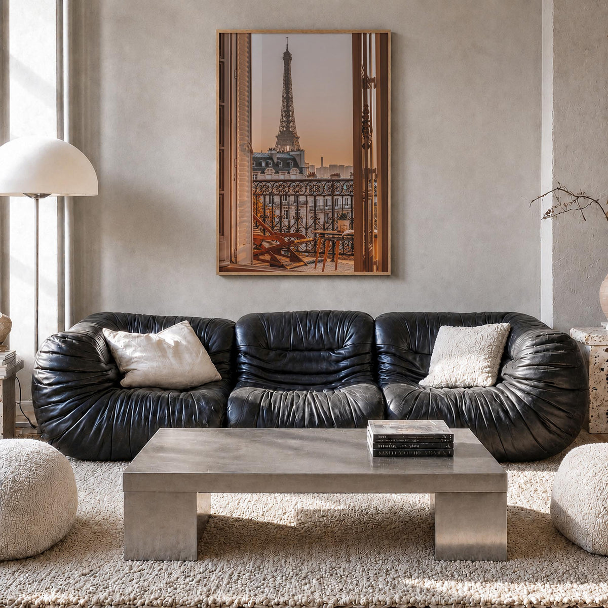 Eiffel Tower no. 2 colorful photo poster of France – vertical wall art in natural wood frame, hanging on wall