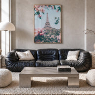Eiffel Tower no. 3 colorful photo poster of France – vertical wall art in natural wood frame, hanging on wall