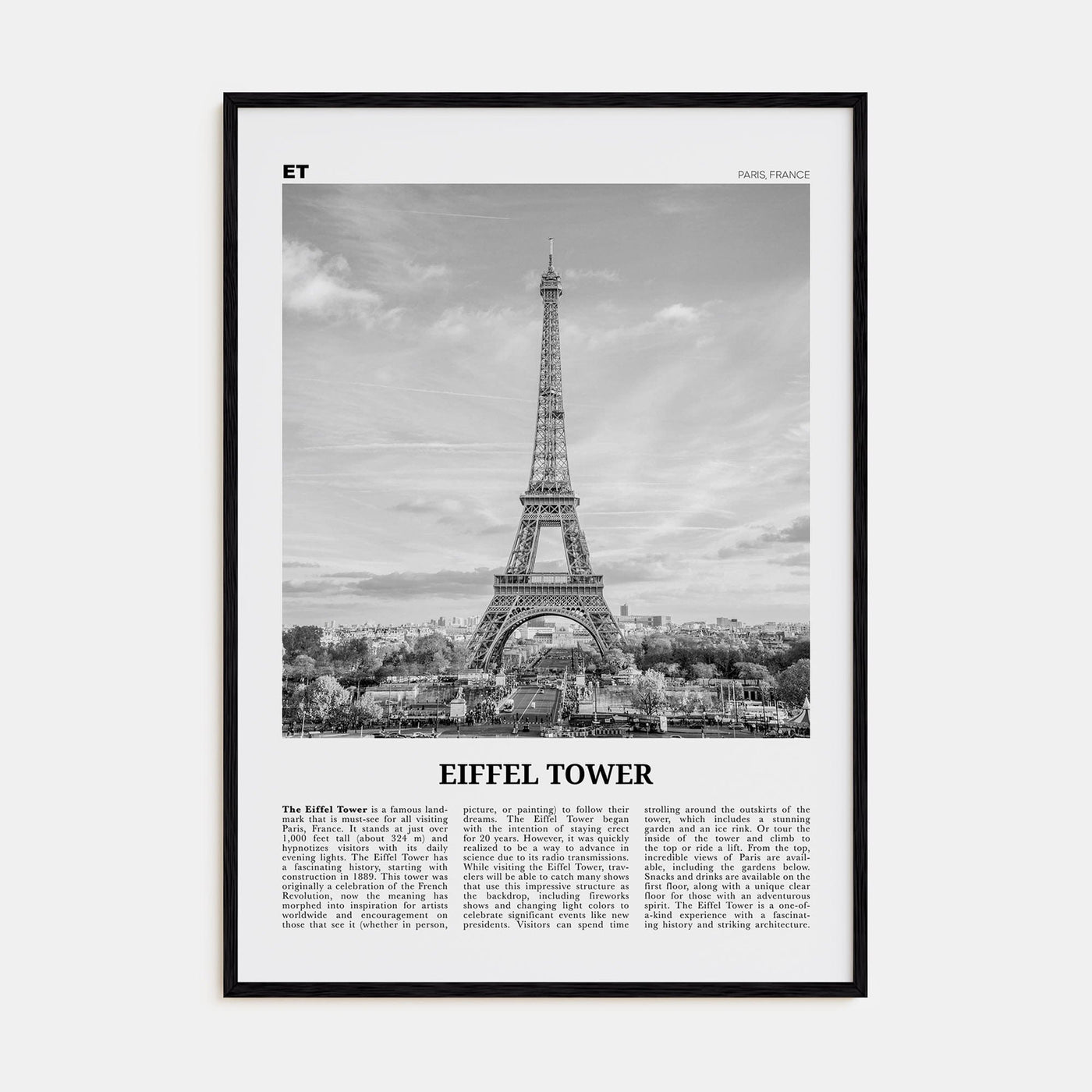 Eiffel Tower Poster Black Wood / 8x12 in Nbourhood Travel B&W Poster