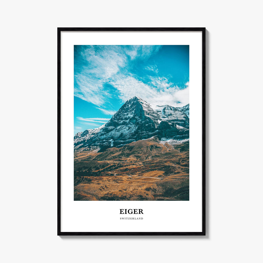 Eiger colorful classic poster of Switzerland – vertical wall art, unframed print shown in interior mockup