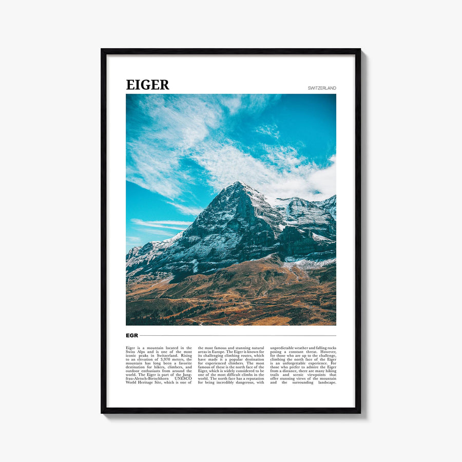 Eiger colorful travel poster of Switzerland – vertical wall art, unframed print shown in interior mockup