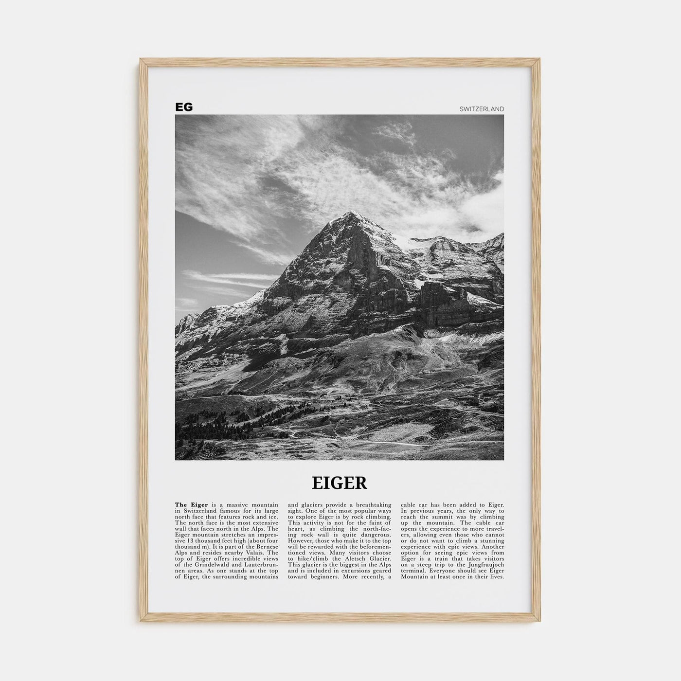 Eiger Poster Natural Wood / 8x12 in Nbourhood Travel B&W Poster