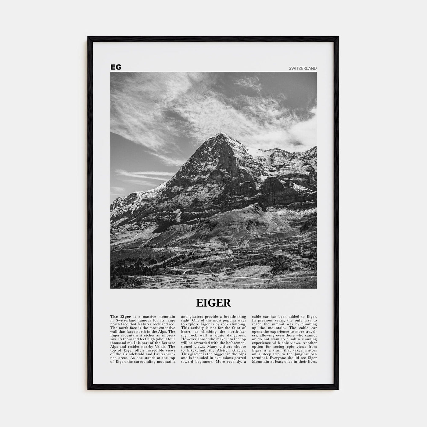 Eiger Poster Black Wood / 8x12 in Nbourhood Travel B&W Poster