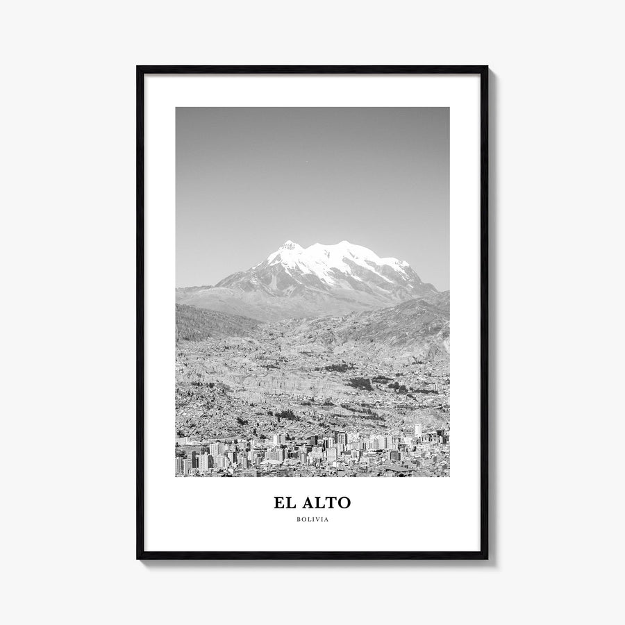 El Alto black & white classic poster of Bolivia – vertical wall art, unframed print shown in interior mockup
