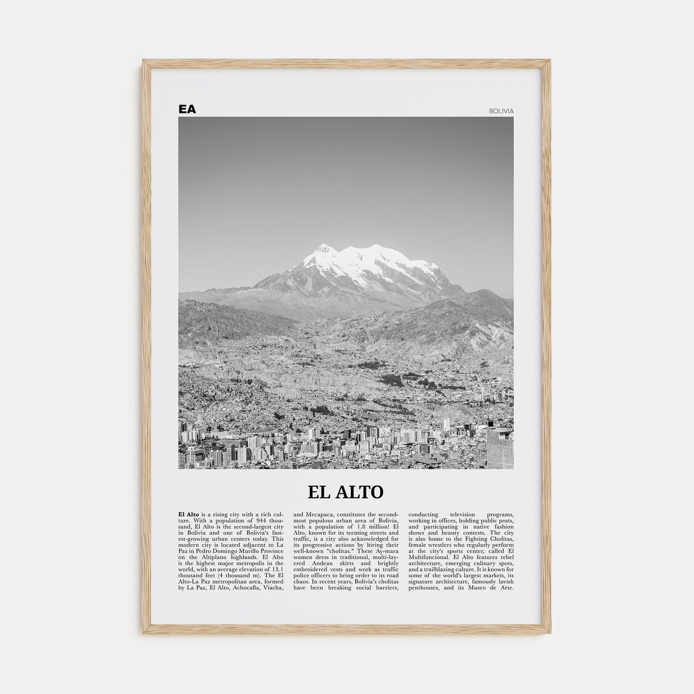 El Alto Poster Natural Wood / 8x12 in Nbourhood Travel B&W Poster