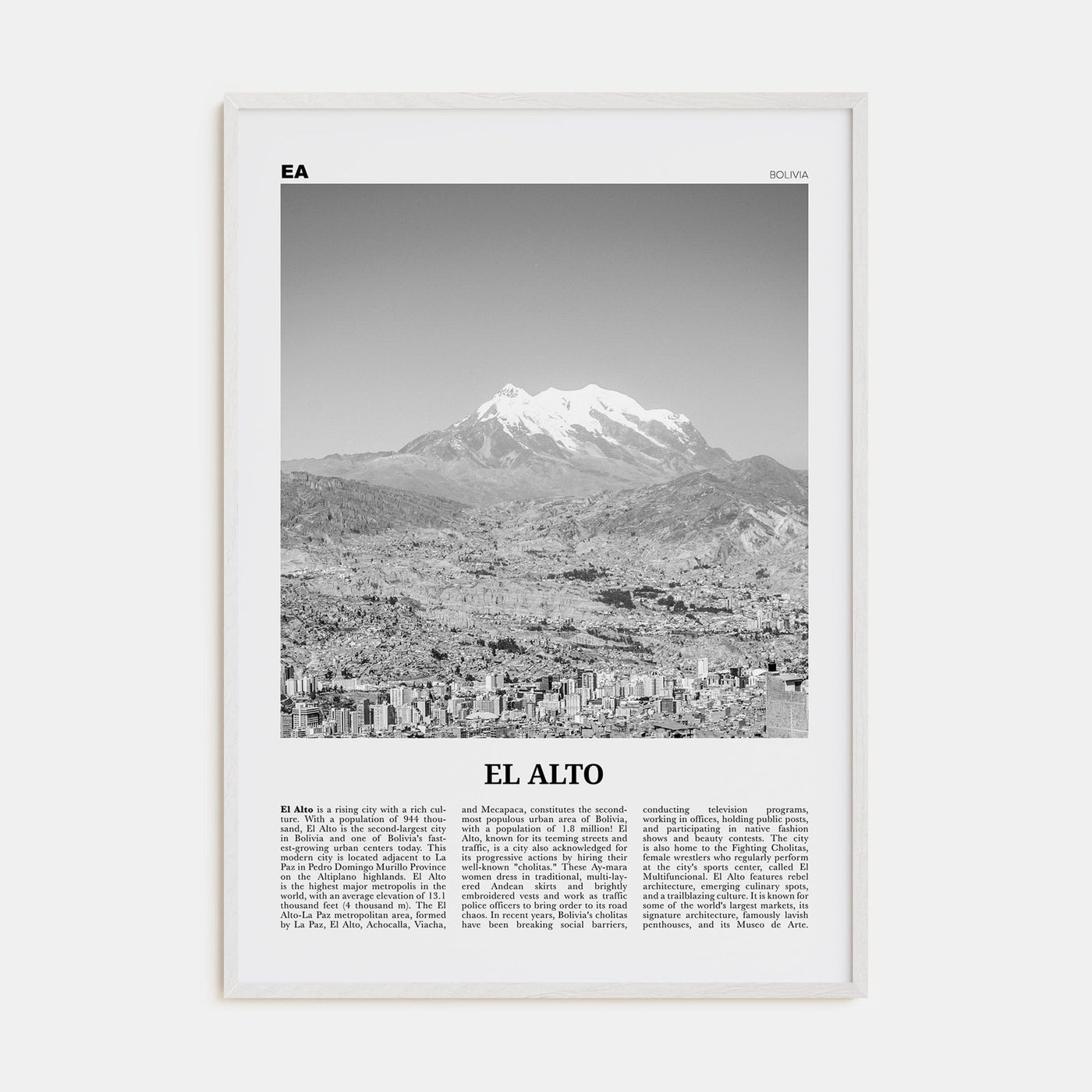 El Alto Poster White Wood / 8x12 in Nbourhood Travel B&W Poster