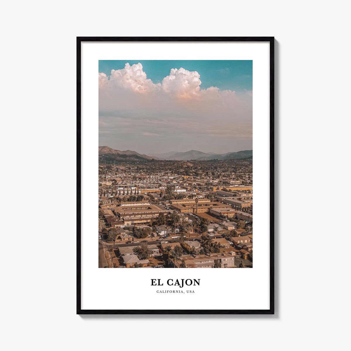 El Cajon colorful classic poster of California, USA – vertical wall art, unframed print shown in interior mockup