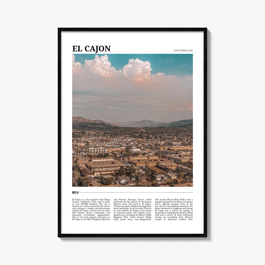 El Cajon colorful travel poster of California, USA – vertical wall art, unframed print shown in interior mockup