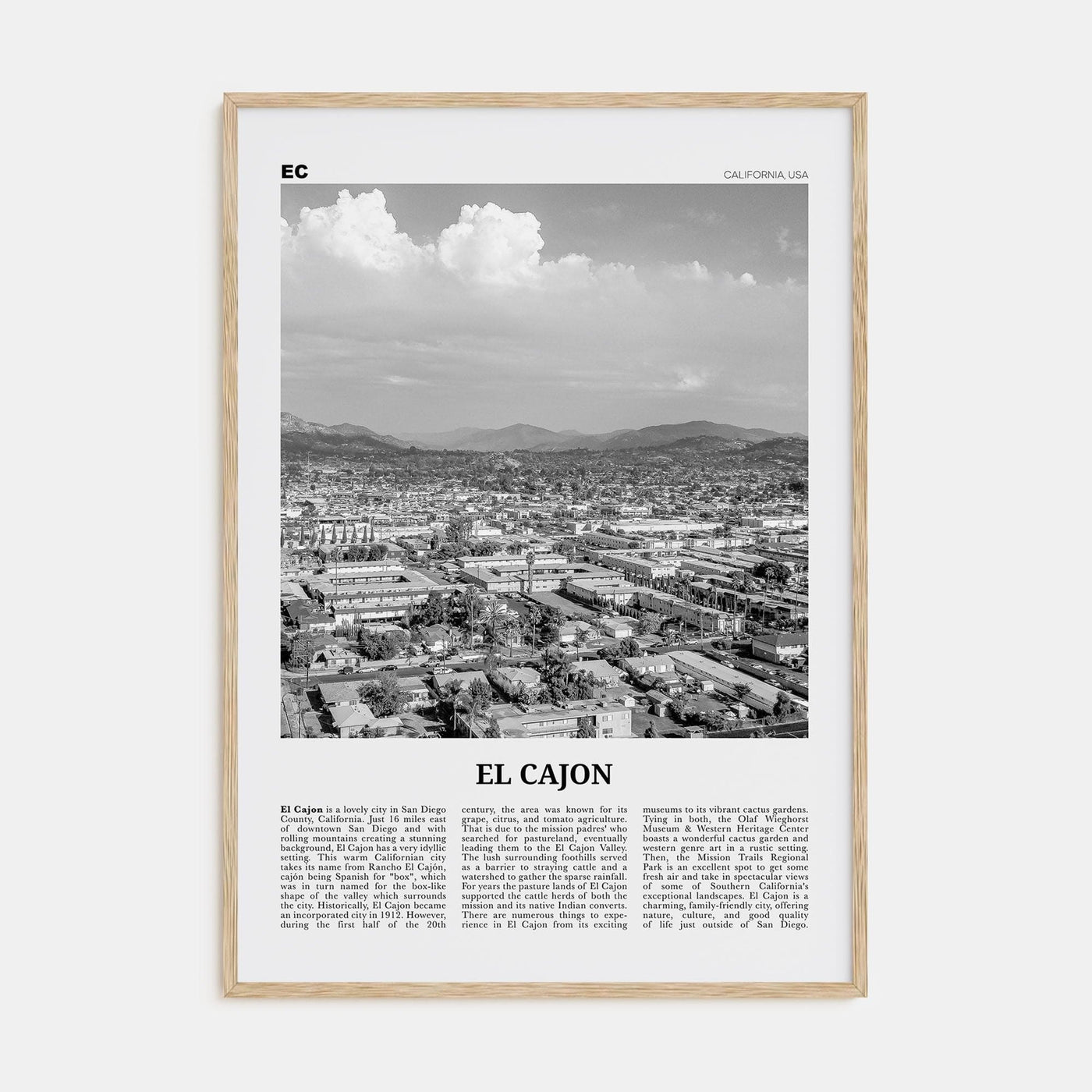 El Cajon Poster Natural Wood / 8x12 in Nbourhood Travel B&W Poster