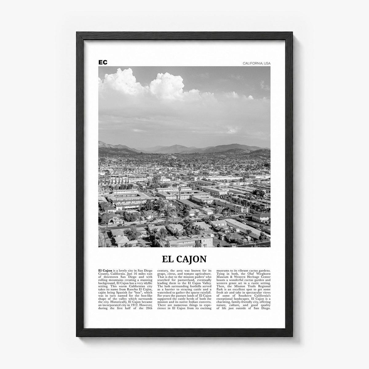 El Cajon Newspaper Poster in a black wood frame