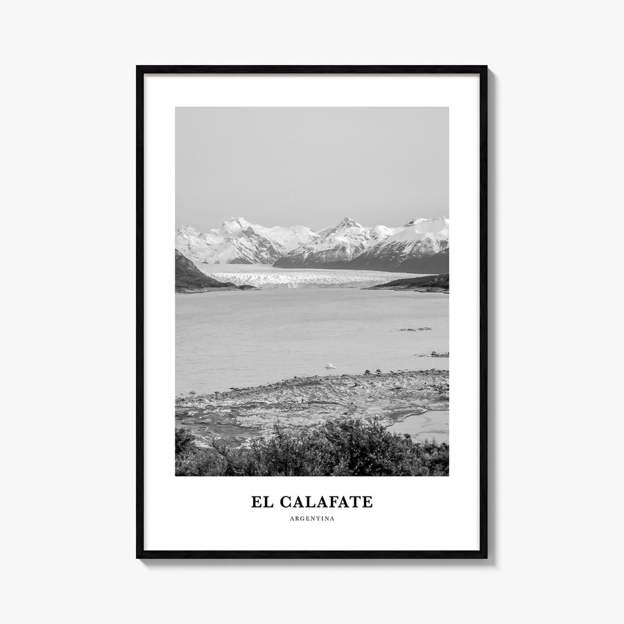 El Calafate black & white classic poster of Argentina – vertical wall art, unframed print shown in interior mockup