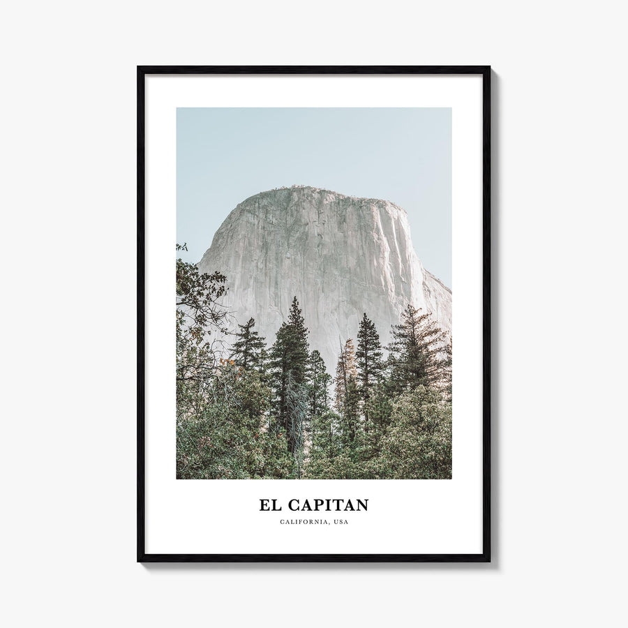 El Capitan colorful classic poster of Yosemite, California – vertical wall art, unframed print shown in interior mockup