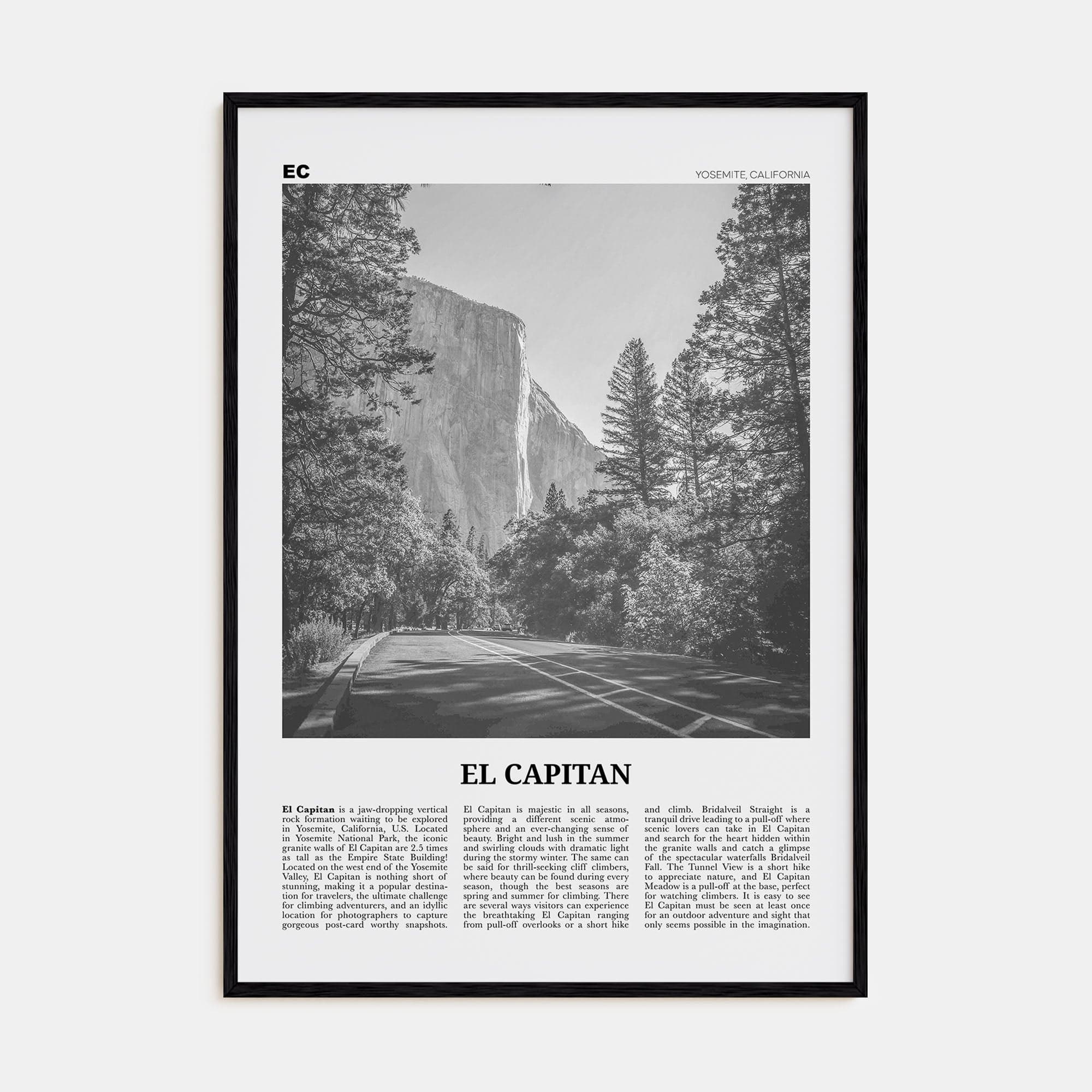 El Capitan Poster Black Wood / 8x12 in Nbourhood Travel B&W Poster