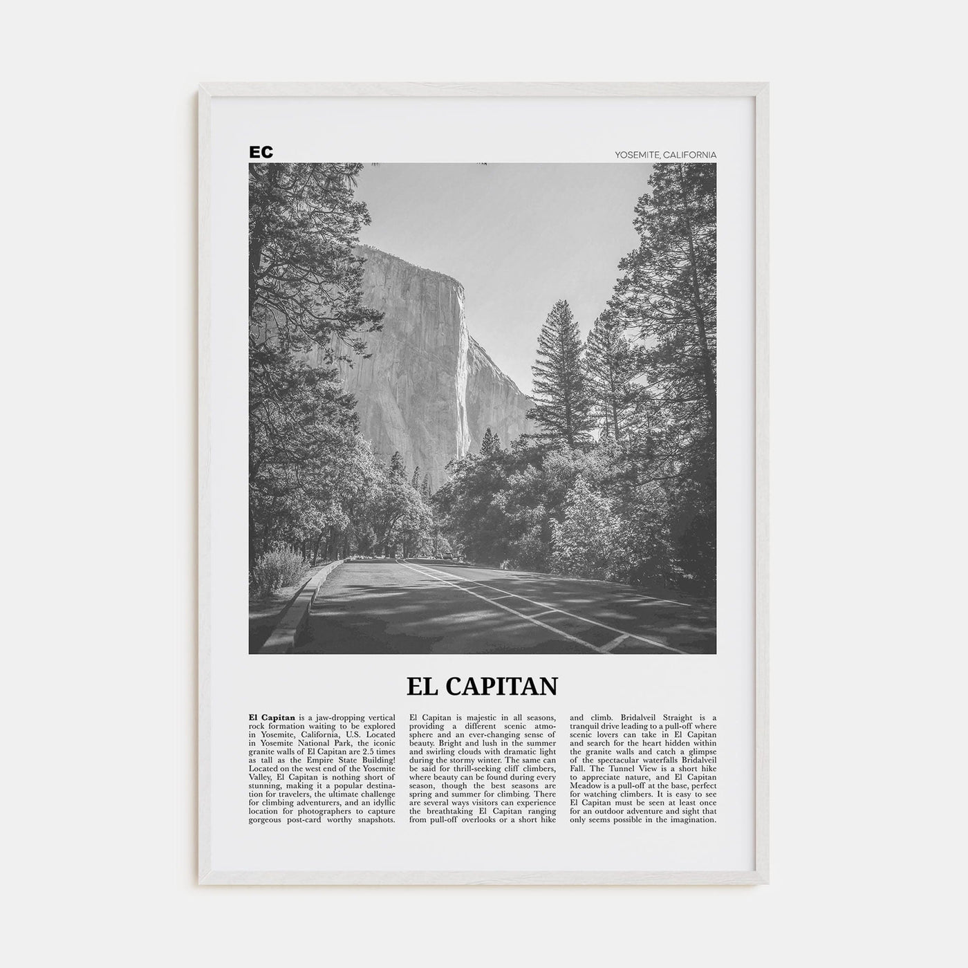 El Capitan Poster White Wood / 8x12 in Nbourhood Travel B&W Poster