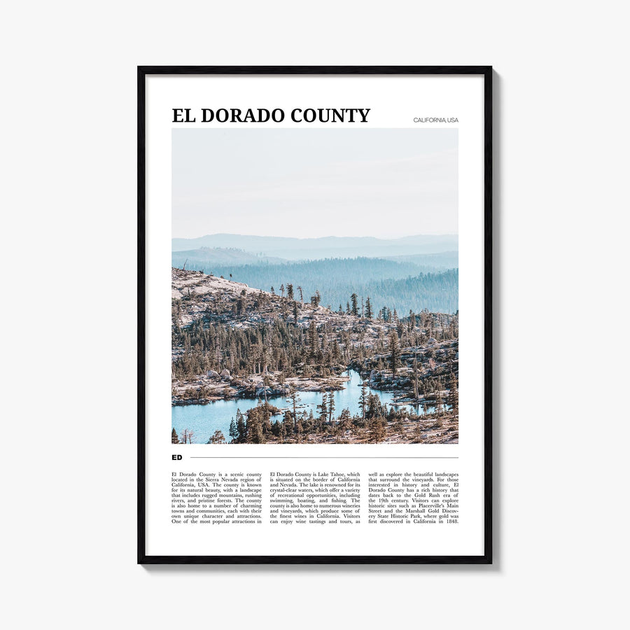 El Dorado County colorful travel poster of California, USA – vertical wall art, unframed print shown in interior mockup