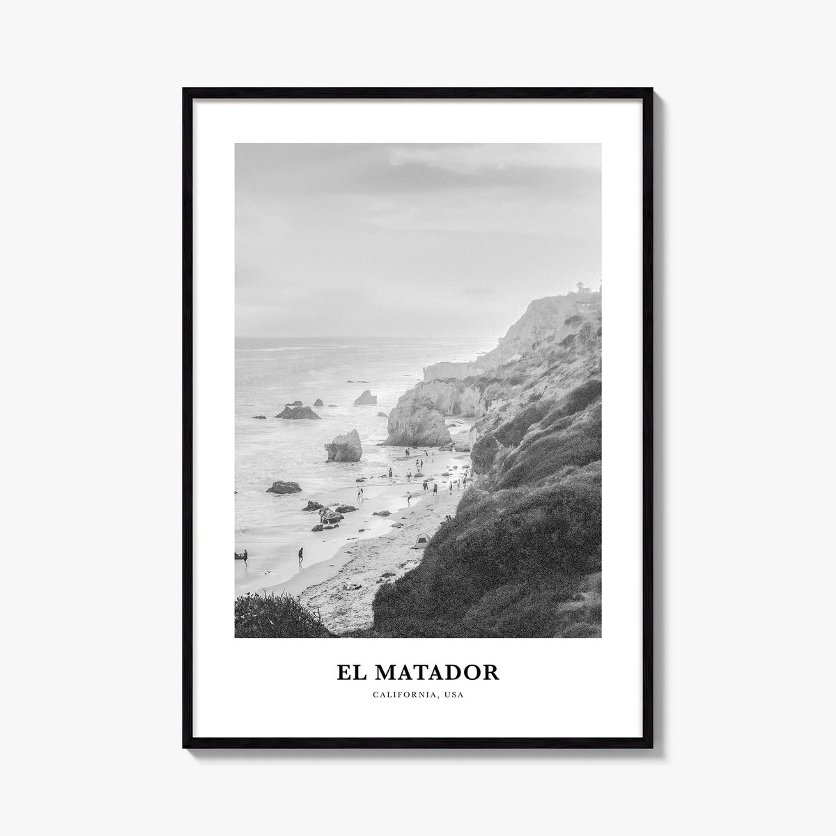 El Matador black & white classic poster of California, USA – vertical wall art, unframed print shown in interior mockup