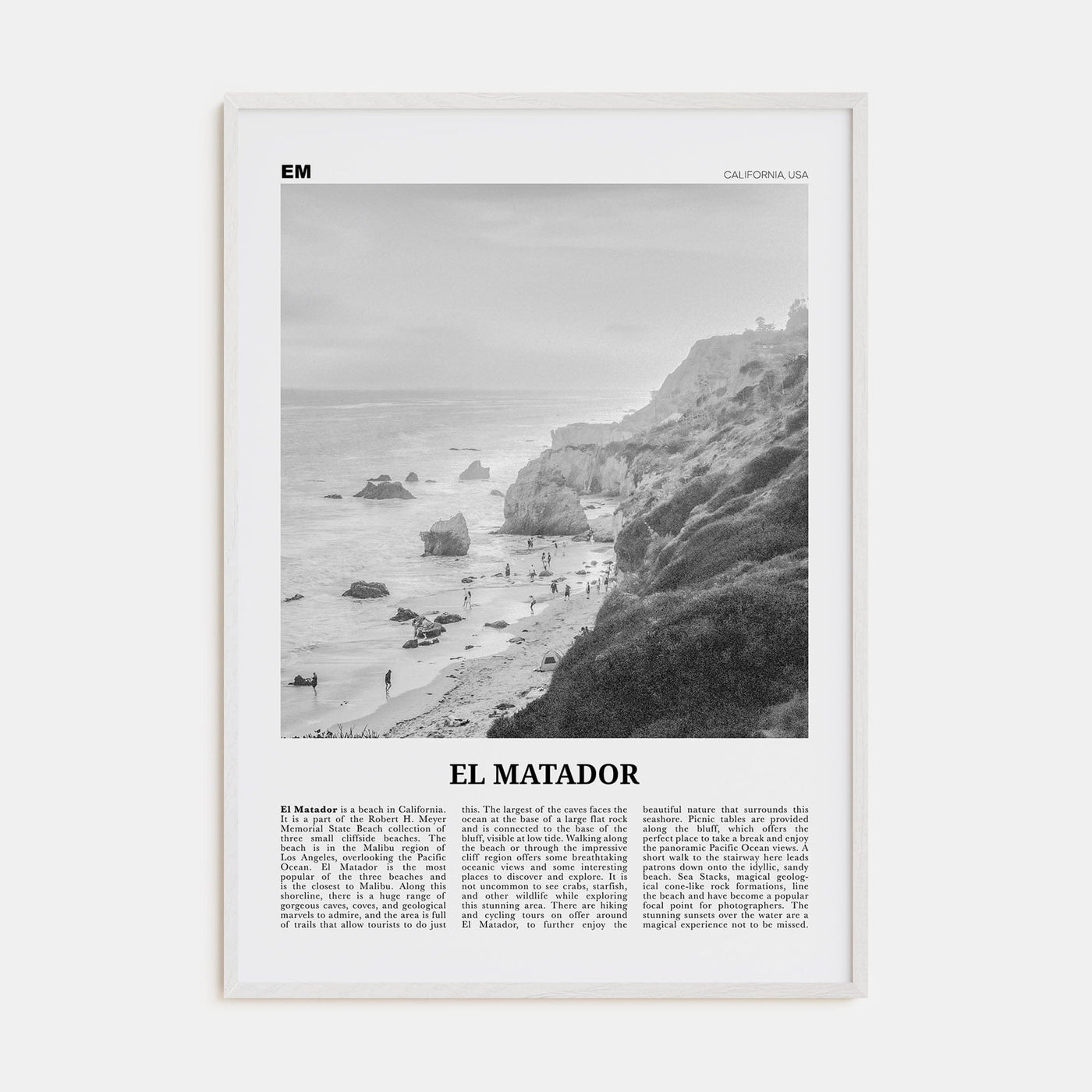 El Matador Poster White Wood / 8x12 in Nbourhood Travel B&W Poster