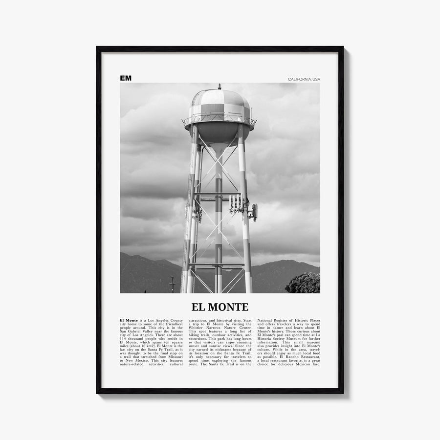 El Monte no. 2 black & white newspaper poster of California, USA – vertical wall art, unframed print shown in interior mockup