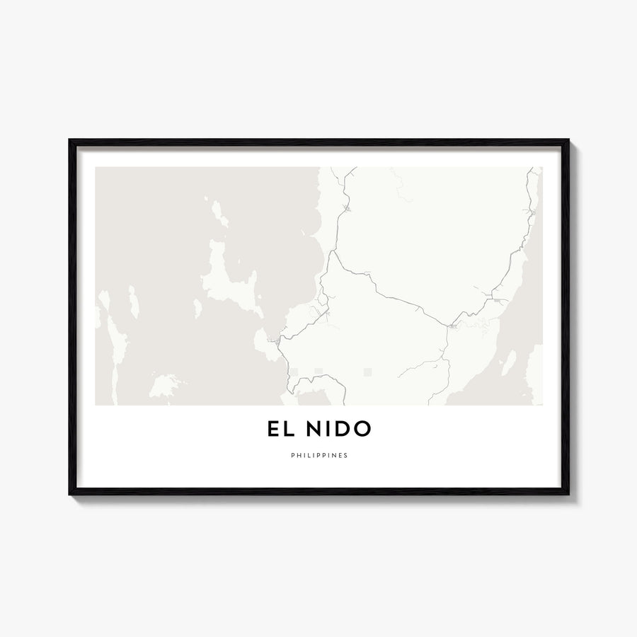 El Nido black & white map poster of Philippines – horizontal wall art, unframed print shown in interior mockup