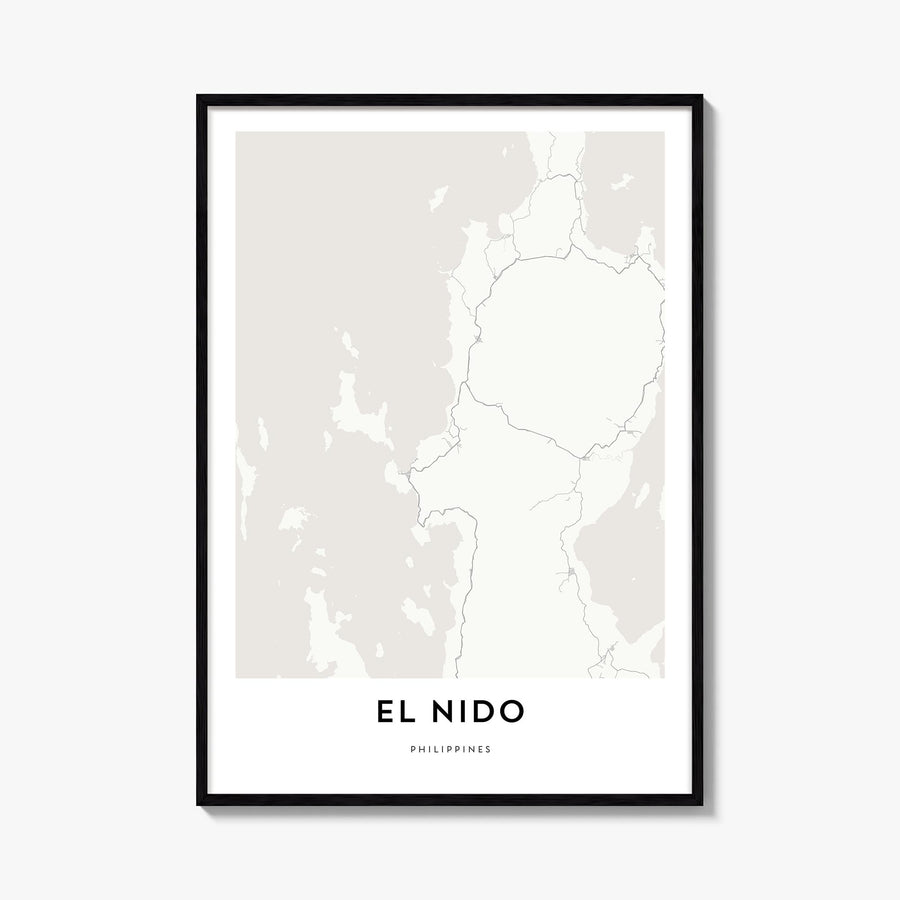 El Nido black & white map poster of Philippines – vertical wall art, unframed print shown in interior mockup