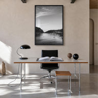 El Nido black & white photo poster of Philippines – vertical wall art in black wood frame, hanging on wall