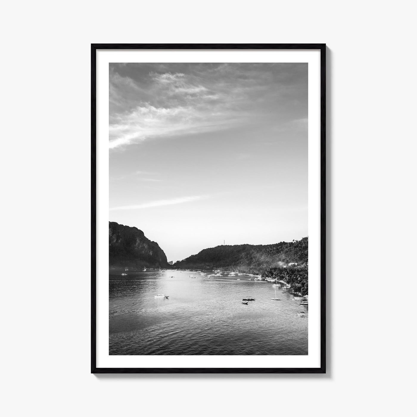 El Nido black & white photo poster of Philippines – vertical wall art, unframed print shown in interior mockup