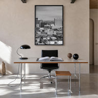 El Paso black & white photo poster of Texas, USA – vertical wall art in black wood frame, hanging on wall