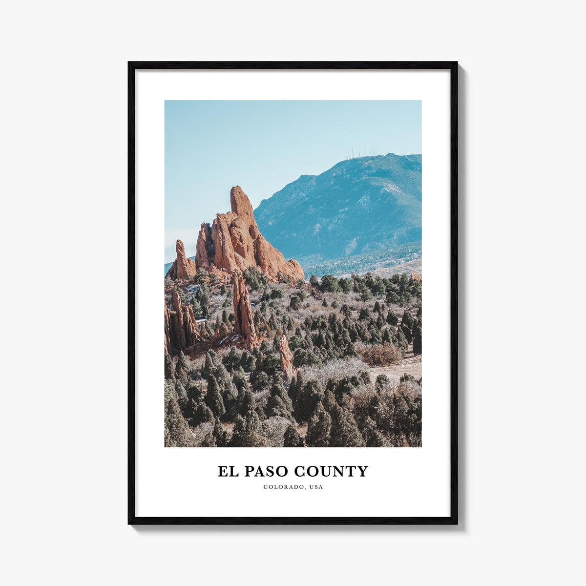 El Paso County colorful classic poster of Texas, USA – vertical wall art, unframed print shown in interior mockup