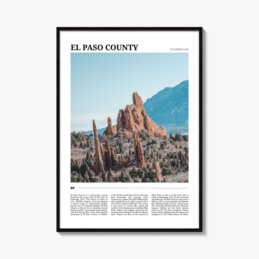 El Paso County colorful travel poster of Texas, USA – vertical wall art, unframed print shown in interior mockup
