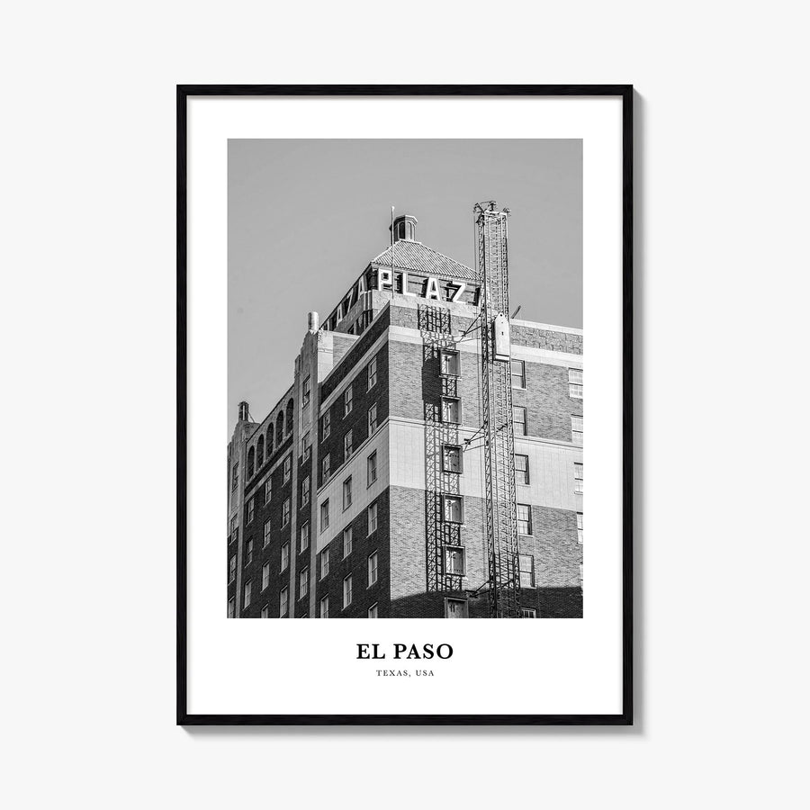 El Paso no. 1 black & white classic poster of Texas, USA – vertical wall art, unframed print shown in interior mockup