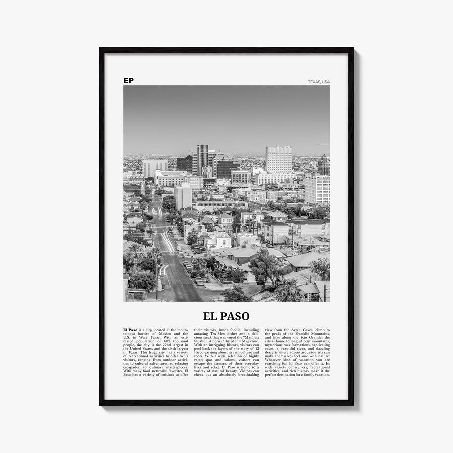 El Paso no. 1 black & white newspaper poster of Texas, USA – vertical wall art, unframed print shown in interior mockup