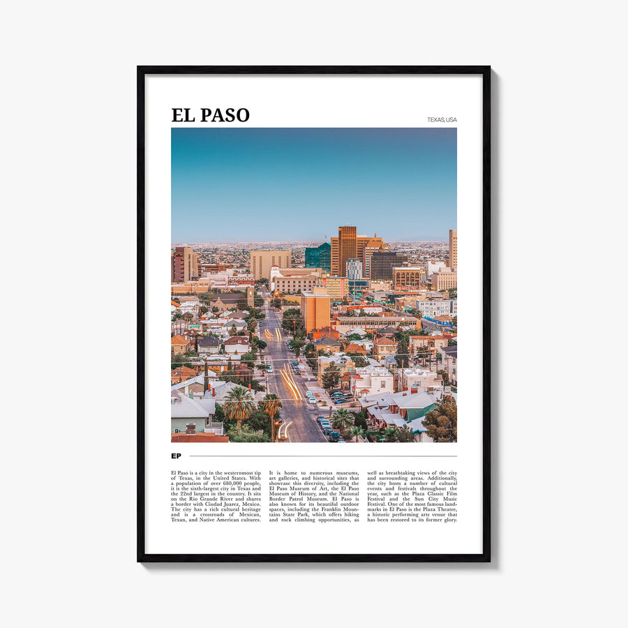 El Paso no. 1 colorful travel poster of Texas, USA – vertical wall art, unframed print shown in interior mockup