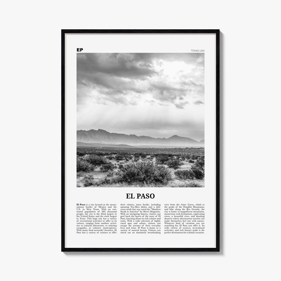 El Paso no. 2 black & white newspaper poster of Texas, USA – vertical wall art, unframed print shown in interior mockup