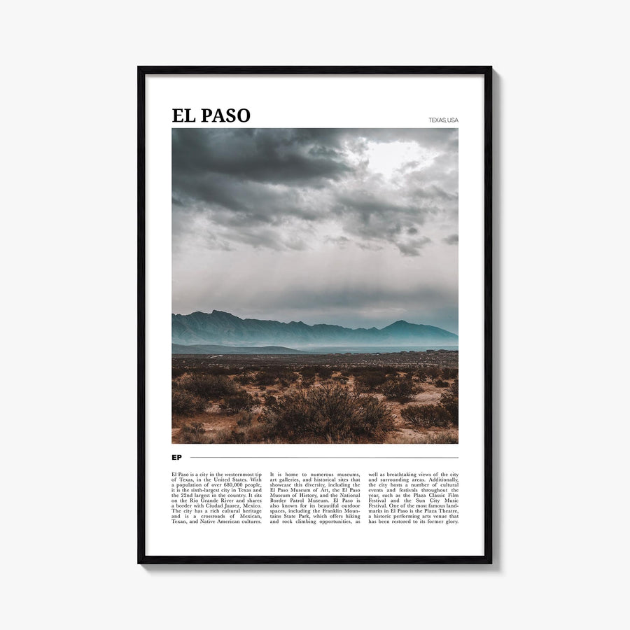 El Paso no. 2 colorful travel poster of Texas, USA – vertical wall art, unframed print shown in interior mockup