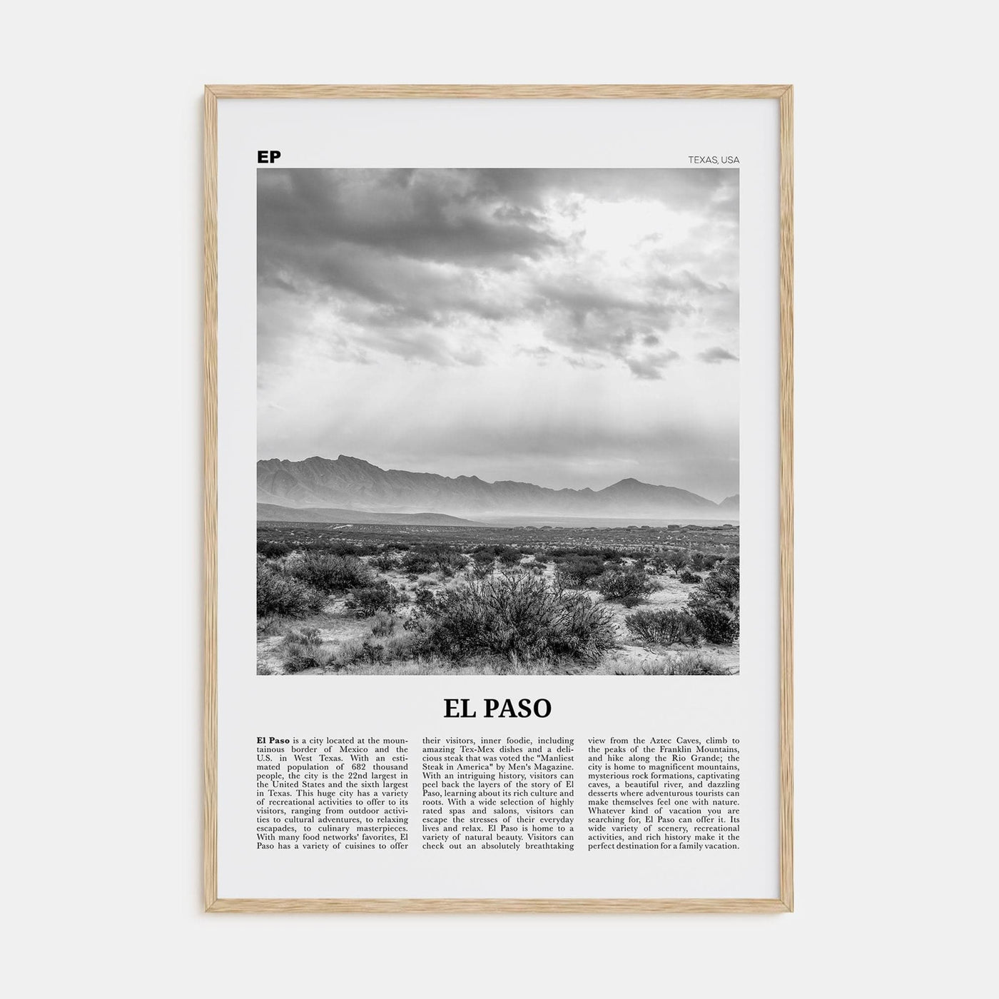 El Paso No 2 Poster Natural Wood / 8x12 in Nbourhood Travel B&W Poster