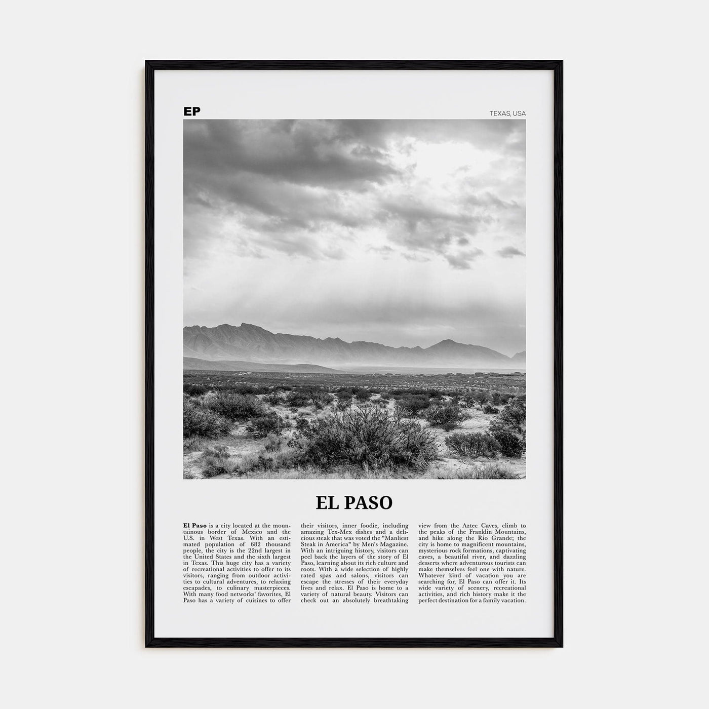 El Paso No 2 Poster Black Wood / 8x12 in Nbourhood Travel B&W Poster