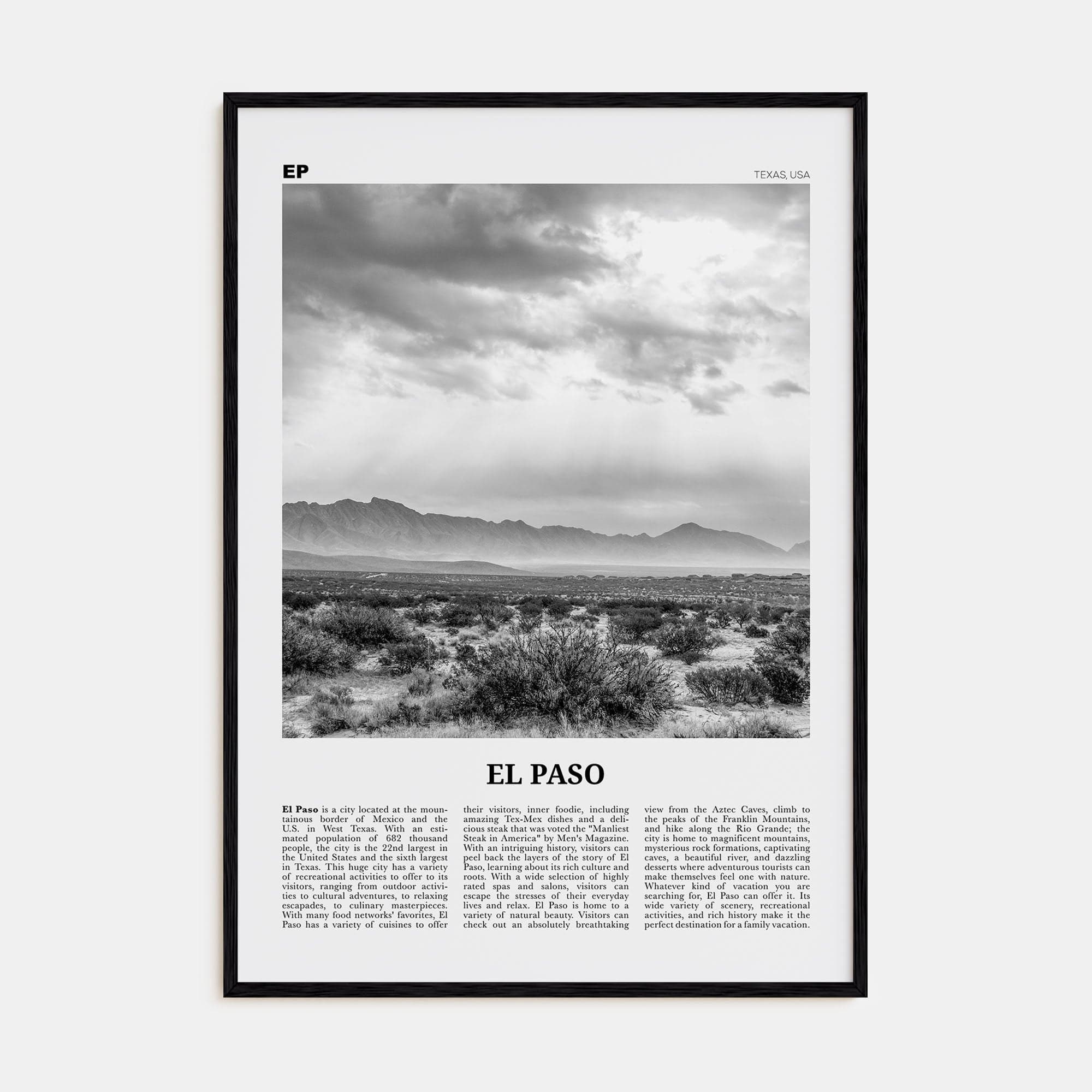 El Paso No 2 Poster Black Wood / 8x12 in Nbourhood Travel B&W Poster