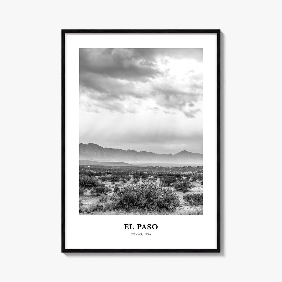 El Paso no. 3 black & white classic poster of Texas, USA – vertical wall art, unframed print shown in interior mockup