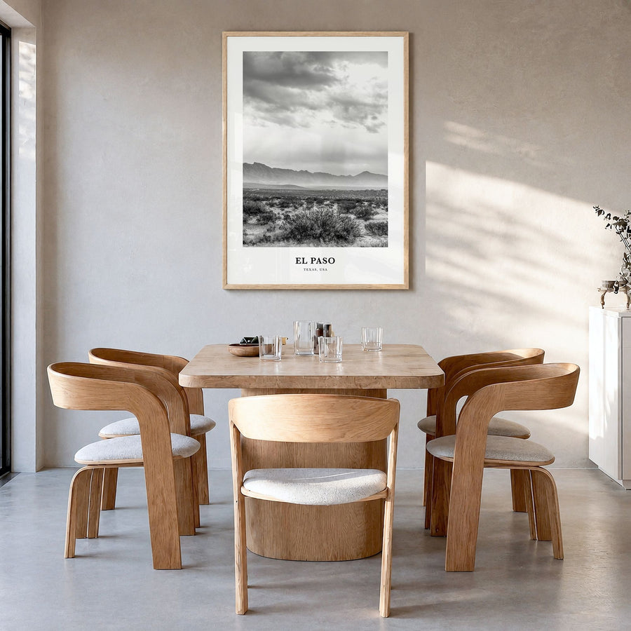 El Paso Classic No 3 Poster in a natural wood frame, hanging in a dining room