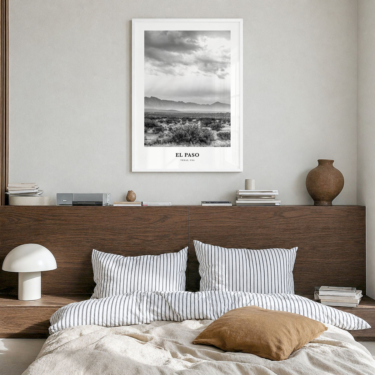 El Paso Classic No 3 Poster in a white wood frame, hanging in a bedroom