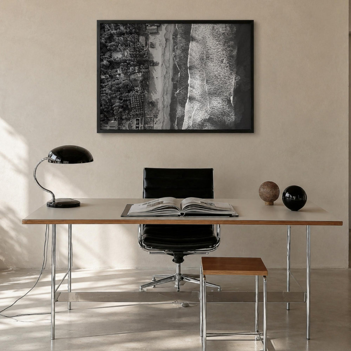 El Salvador black & white photo poster of Central America – horizontal wall art in black wood frame, hanging on wall