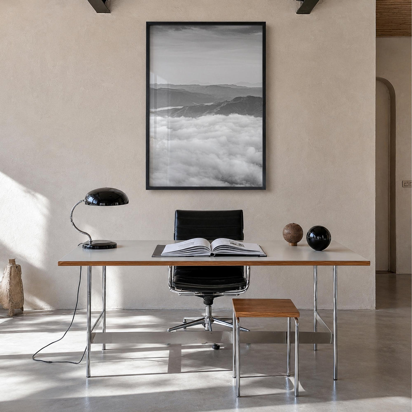 El Salvador black & white photo poster of Central America – vertical wall art in black wood frame, hanging on wall