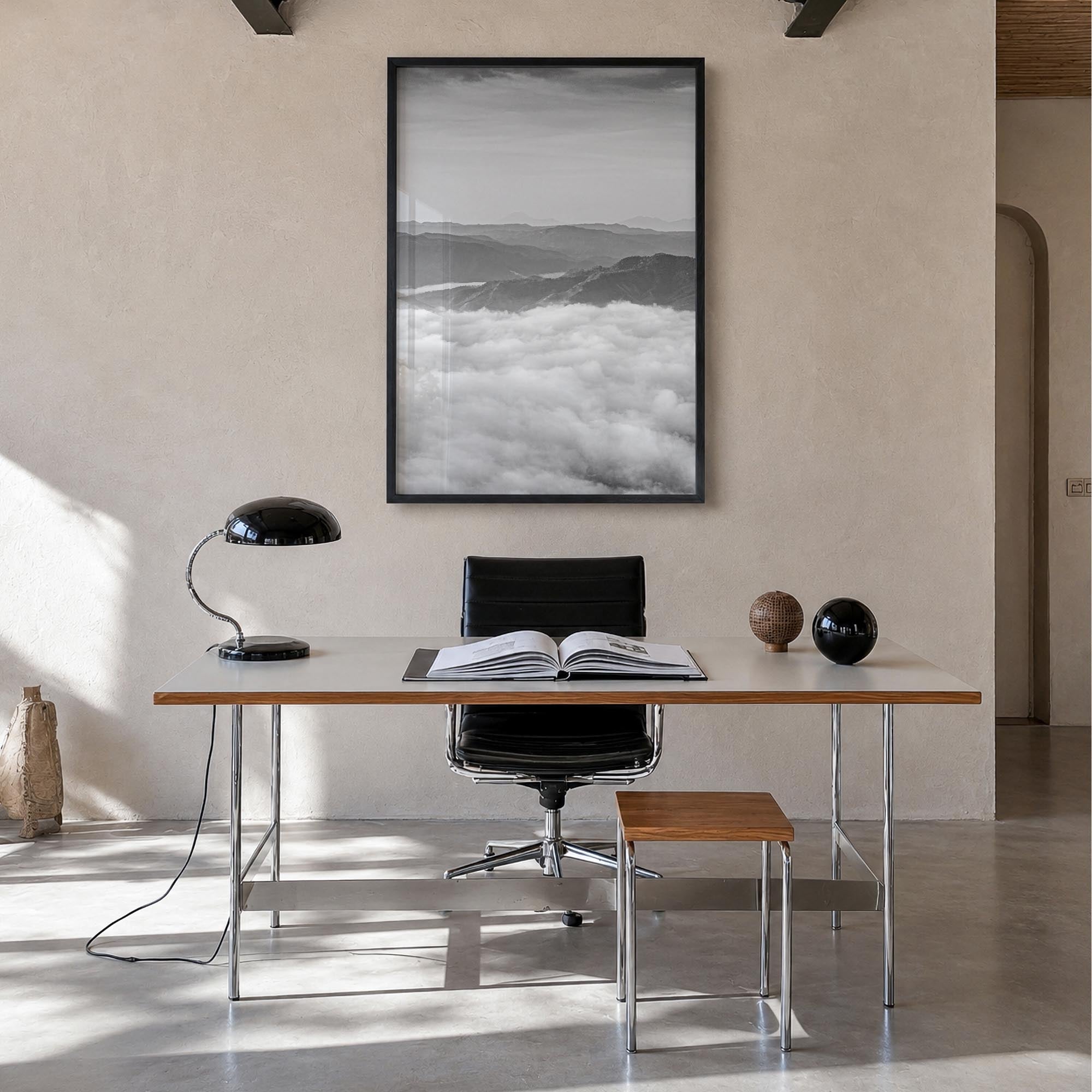 El Salvador black & white photo poster of Central America – vertical wall art in black wood frame, hanging on wall