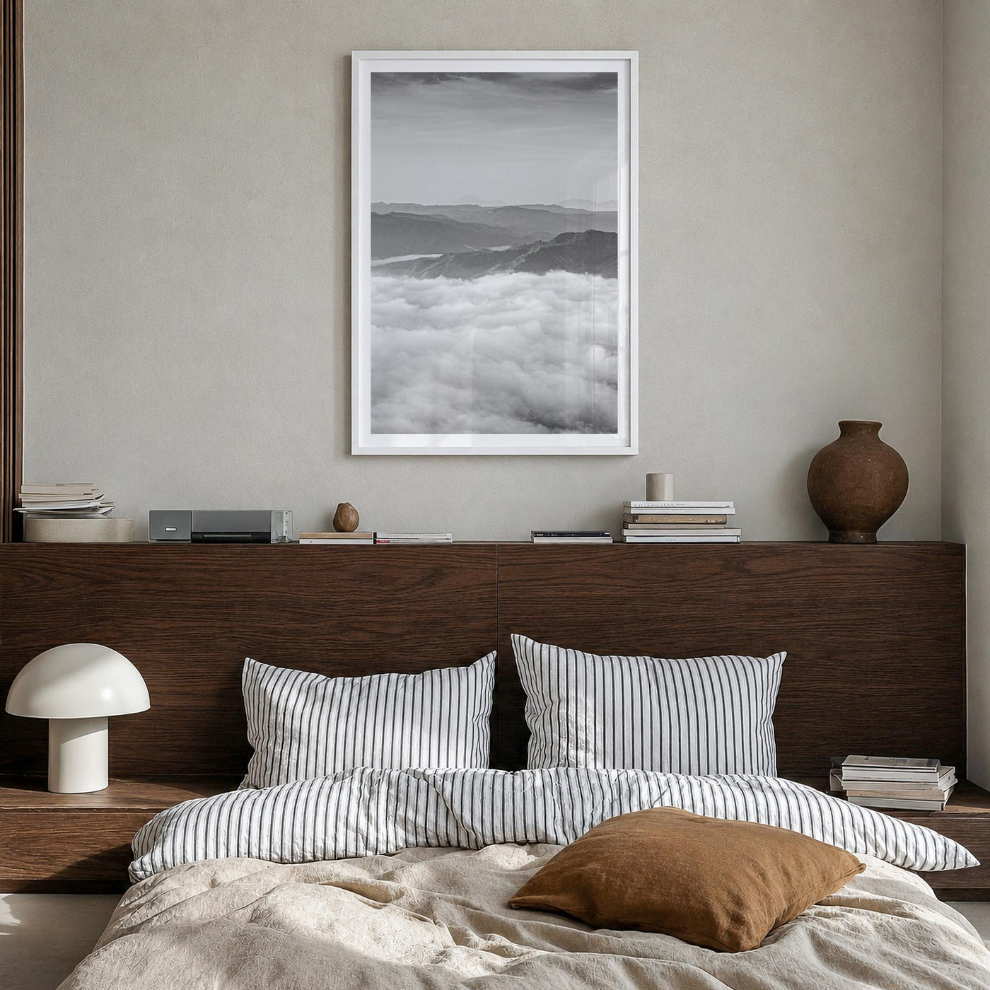 El Salvador black & white photo poster of Central America – vertical wall art in white wood frame with white border, hanging 