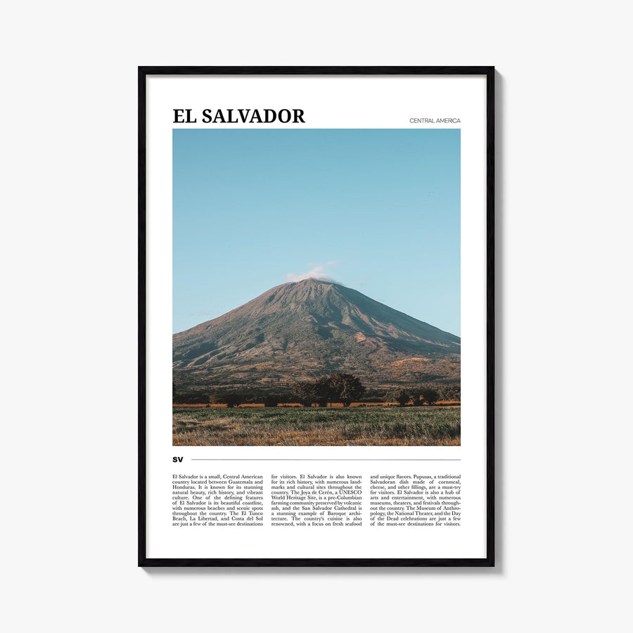 El Salvador colorful travel poster of Central America – vertical wall art, unframed print shown in interior mockup