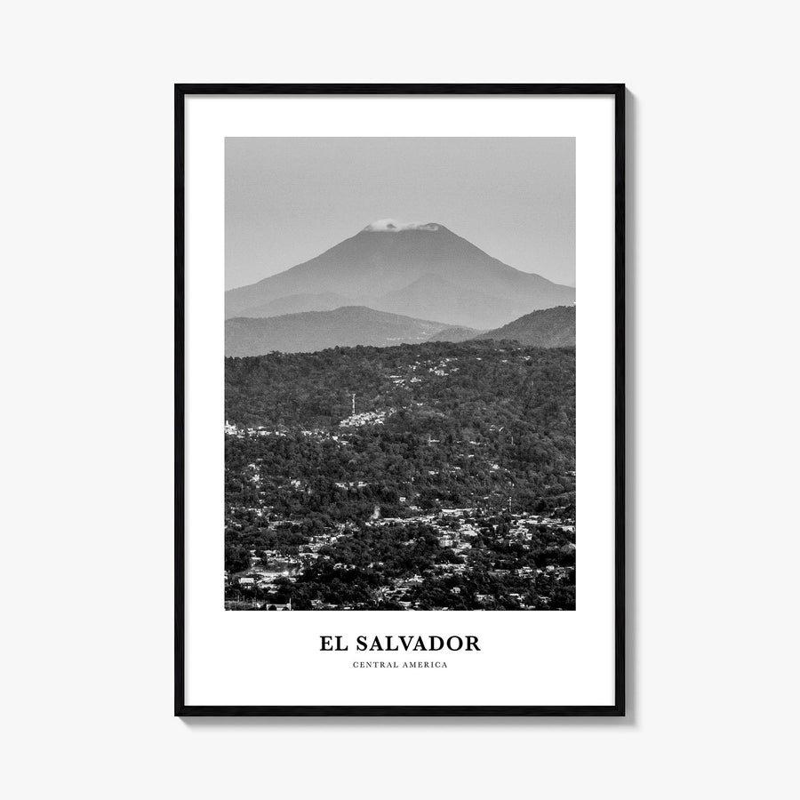 El Salvador no. 1 black & white classic poster of Central America – vertical wall art, unframed print shown in interior mocku