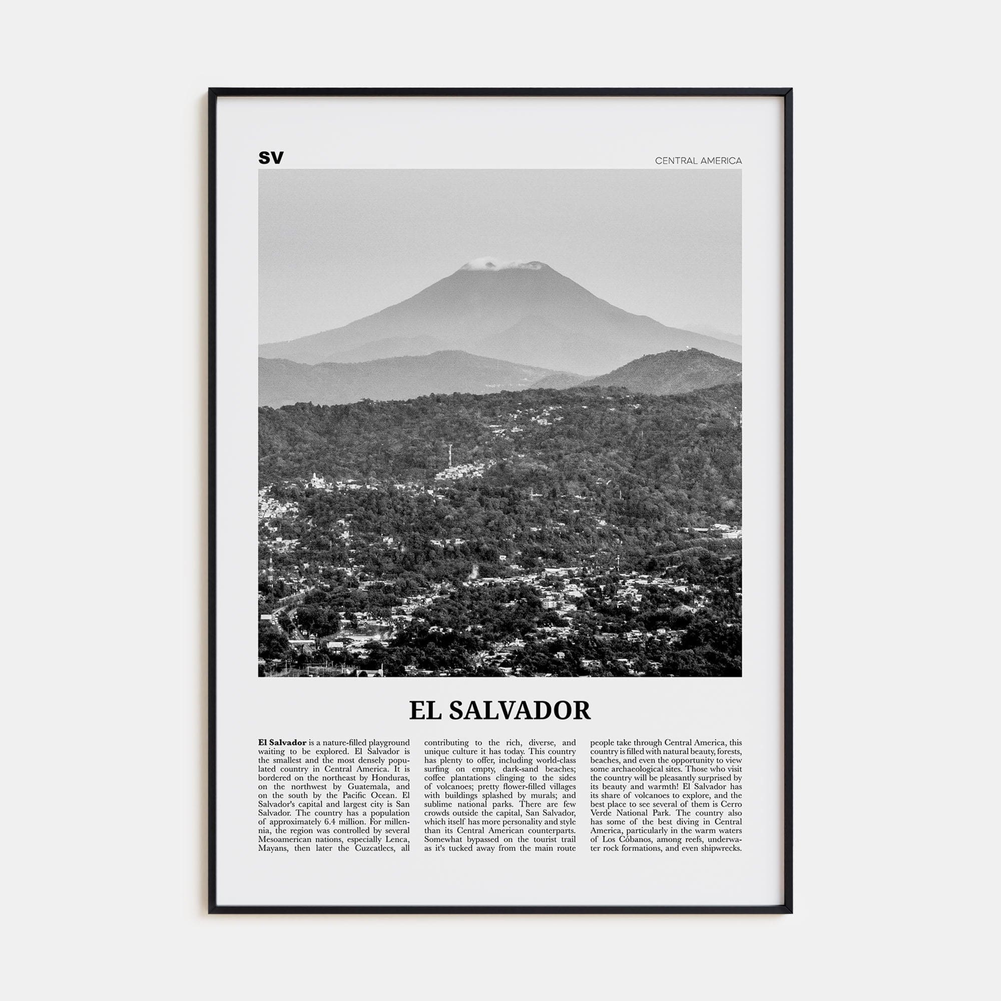 El Salvador No 1 Poster None / 8x12 in Nbourhood Travel B&W Poster