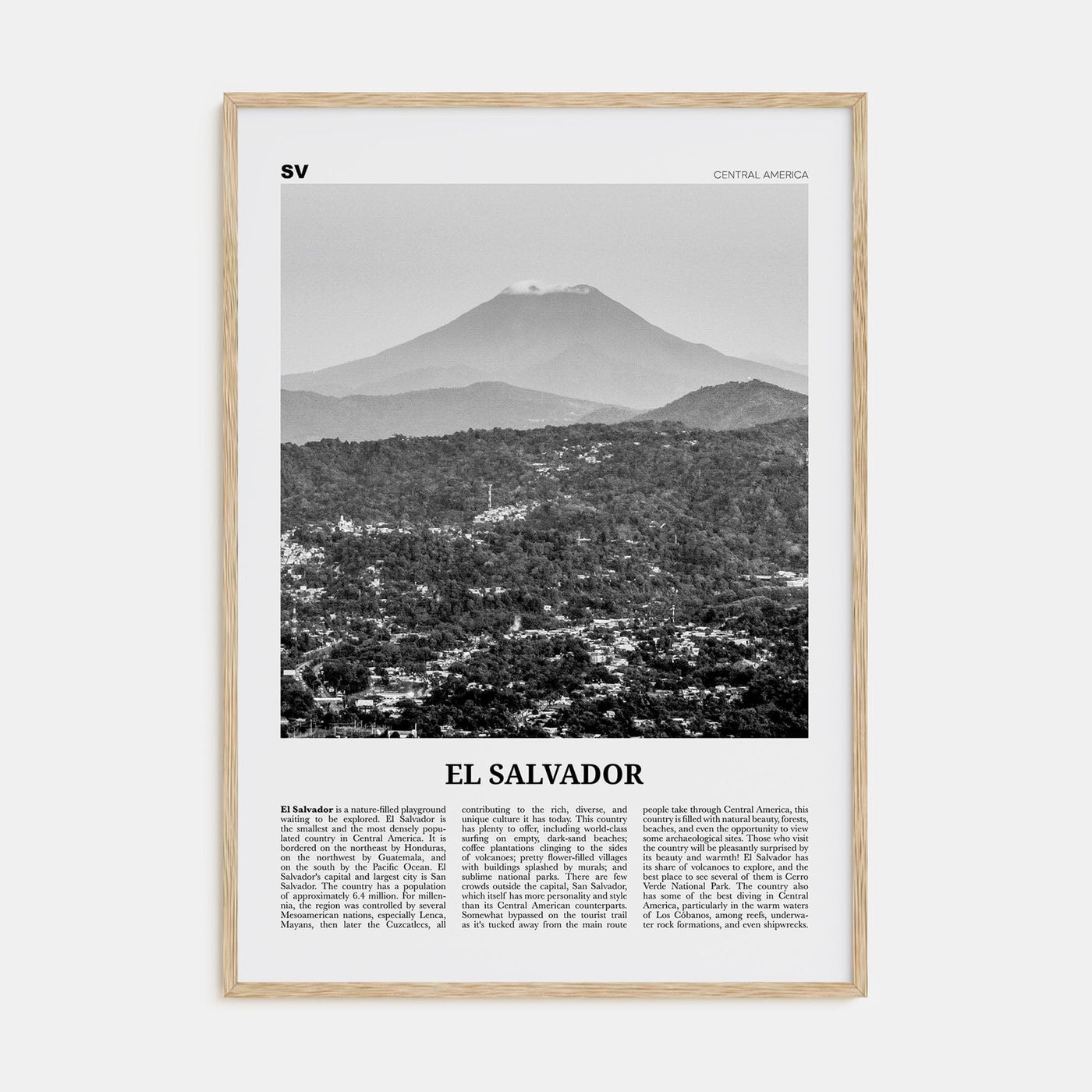 El Salvador No 1 Poster Natural Wood / 8x12 in Nbourhood Travel B&W Poster