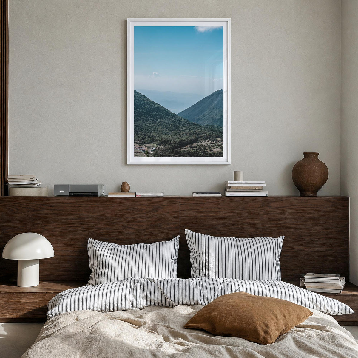 El Salvador no. 2 colorful photo poster of Central America – vertical wall art in white wood frame with white border, hanging
